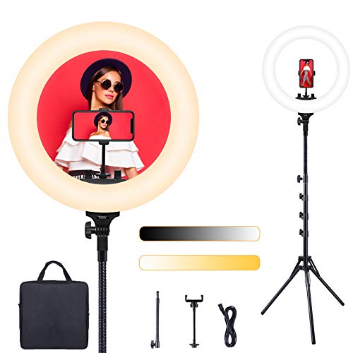 Ring Light, ESDDI 18inch Dimmable Brightness Bicolor 3000K-6500K Led Ring Light with Stand and Phone Holder, Soft Tube, Carrying Bag for Camera, Smartphone, YouTube, Vlog, Makeup, Portrait Shooting